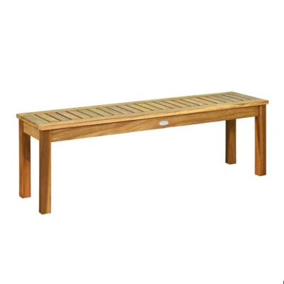 Costway 52 Inch Outdoor Acacia Wood Dining Bench Chair In Brown