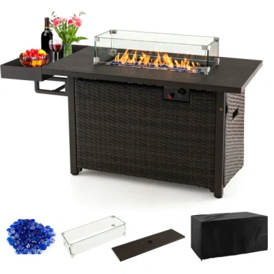 Costway 52 Inches Outdoor Wicker Gas Fire Pit Propane Fire Table With Cover-brown In Multi