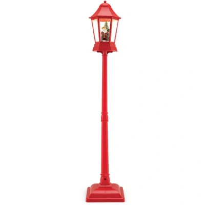 Costway 5.3 Feet Musical Christmas Street Lamp With 60 Warm White Led Lights-red