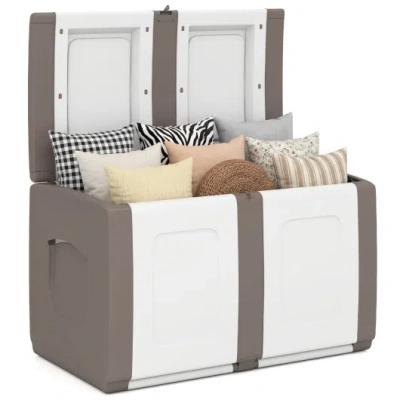 Costway 53 Gallon Patio Container With Lockable Lid For Packages And Garden-beige In Brown