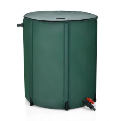 Costway 53 Gallon Portable Collapsible Rain Barrel Water Collector In Green
