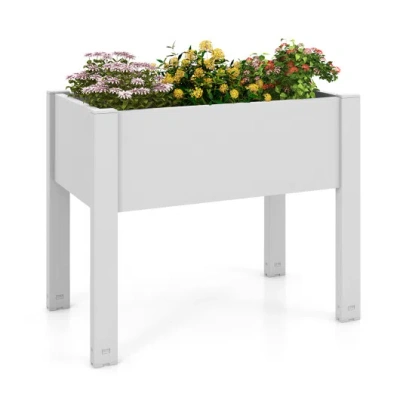 Costway 53l Raised Bed Grow Box Self-watering Planter Box Stand With Water Level Monitor-white