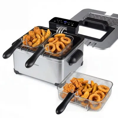 Costway 5.3-qt Electric Deep Fryer With 3 Baskets, 1700w Led Touch Screen, 6 Presets, Timer Silver