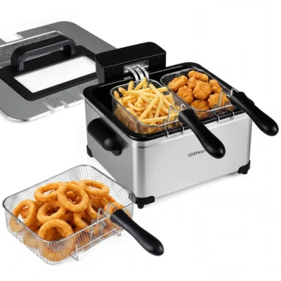 Costway 5.3-qt Electric Deep Fryer With 3 Baskets 1700w Led Touch Screen And 6 Presets-silver In Multi