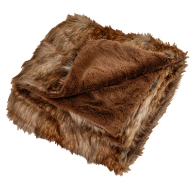 Costway 540gsm Soft Plush Fuzzy Luxury Faux Raccoon Fur Blanket For Bed-m In Brown
