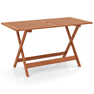 Costway 54.5 Inch X 27.5 Inch Patio Dining Table With Teak Painting And Umbrella Hole In Multi