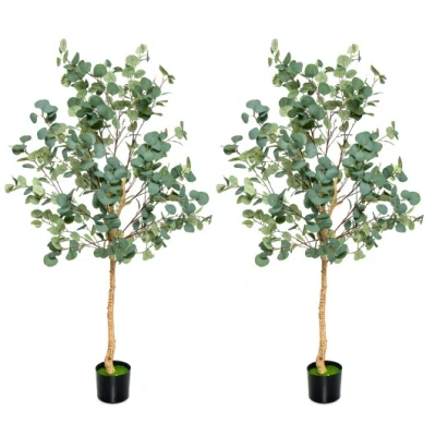 Costway 5.5 Feet Artificial Eucalyptus Tree With 517 Silver Dollar Leaves-2 Pack In Gray