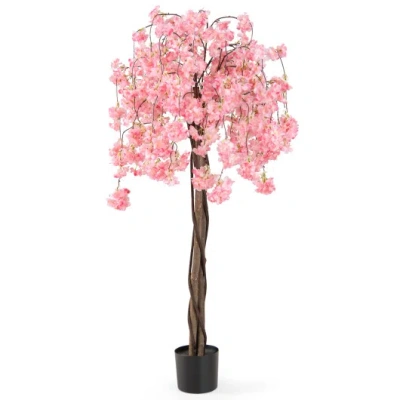 Costway 5.5 Ft Tall Artificial Cherry Blossom Tree With Pink/white Flowers 1 Pack-pink