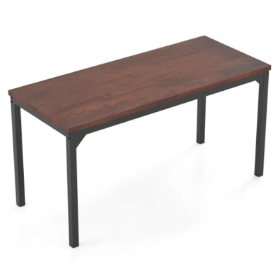 Costway 55 Inch Conference Table With Heavy-duty Metal Frame-brown In Black