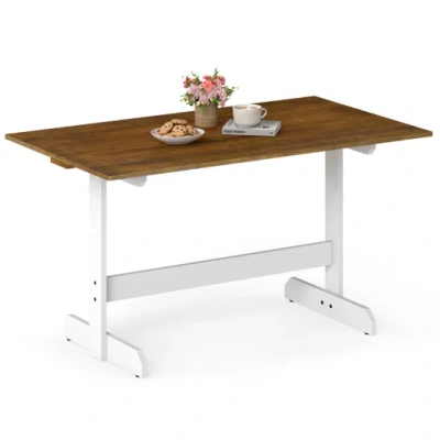 Costway 55 Inch Dining Table For 4-6 People Rectangular Kitchen Table With Solid Wood Trestle Base-walnut In Animal Print