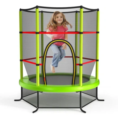 Costway 55 Inch Kids Recreational Trampoline Bouncing Jumping Mat With Enclosure Net-green In Animal Print