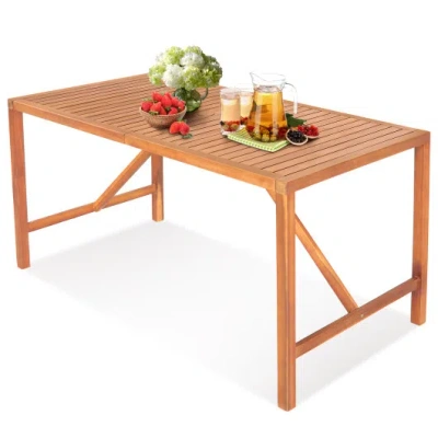 Costway 55 Inch Patio Rectangular Acacia Wood Dining Table With Umbrella Hole In Pink