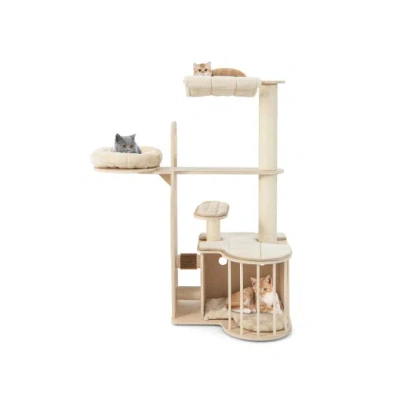 Costway 55 Inch Tall Multi-level Cat Tree With Washable Removable Cushions-natural