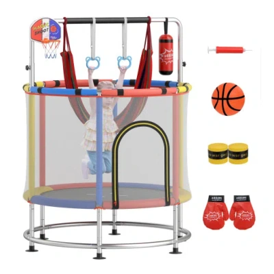 Costway 55" Kids Trampoline Gift For For 3-6 Years Old Boys And Girls-red In Animal Print