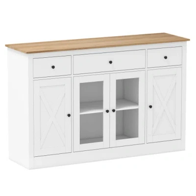 Costway 55" Large Buffet Sideboard Kitchen Storage Cabinet With 3 Drawers 2 See-through Doors Adjustable She In White