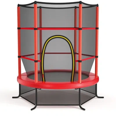 Costway 55" Round Backyard Trampoline With Safety Enclosure In Red