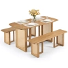 Costway 55" Solid Rubber Wood Dining Table Set Boho Rectangular Dining Table With 2 Benches-natural In Brown