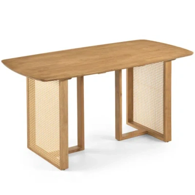 Costway 55" Solid Rubber Wood Dining Table Set For 4 People With Rounded Edges-natural