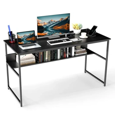 Costway 55 X 24 Inch Computer Desk With Power Outlets And Usb Ports-black