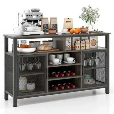 Costway 55-inch Buffet Sideboard With 8-bottle Wine Racks And Wine Glass Holders-gray In Multi