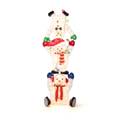 Costway 5.6 Feet Lighted Stacked Snowmen Christmas Decoration In Multi