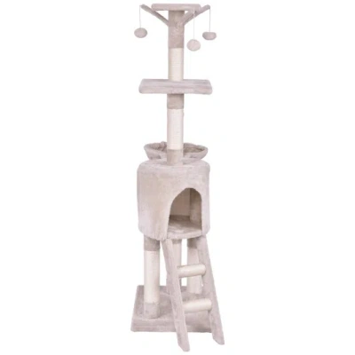 Costway 56 Inch Condo Scratching Posts Ladder Cat Play Tree In Pink