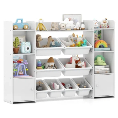 Costway 56 Inch Large Toy Storage Organizer With 8 Removable Bins And Bookshelf-white