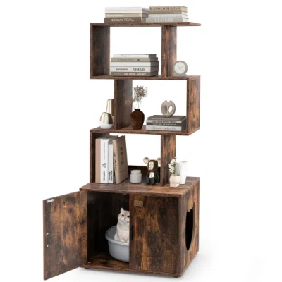 Costway 56 Inch Tall Cat Litter Box Enclosure With Storage-rustic Brown