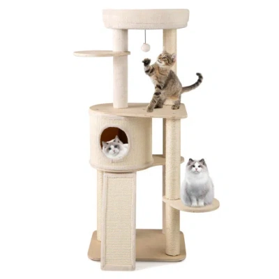 Costway 56 Inch Tall Cat Tree With 2 Sisal Scratching Posts And Ladder-na In Brown