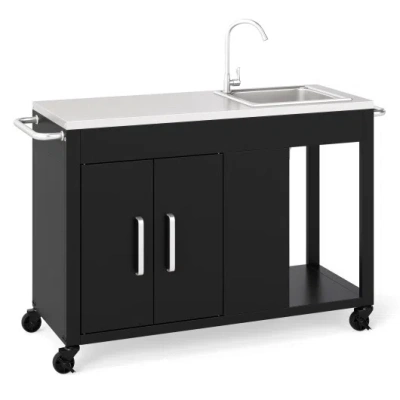 Costway 56 Inches Outdoor Grill Table With Sink And Stainless Steel Top-black