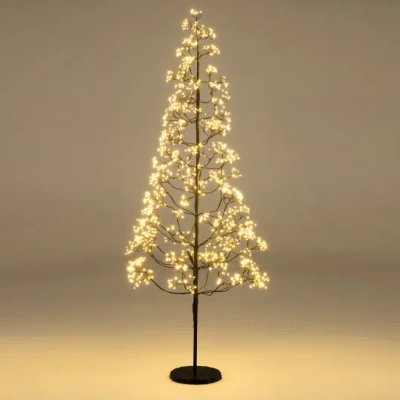 Costway 5/6/7 Ft Lighted Alpine Tree With Warm White Light Led Lights Pre-lit Artificial Cedar Tree With Wei In Orange
