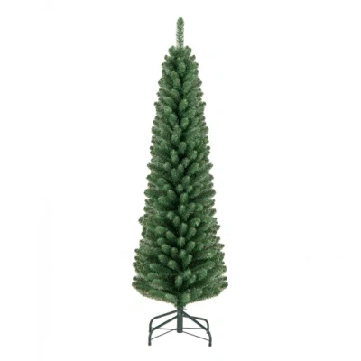 Costway 5/6/7/8 Feet Pencil Christmas Tree With 295/392/523/671 Memory Wire Branch Tips And Upgraded Metal S In Green