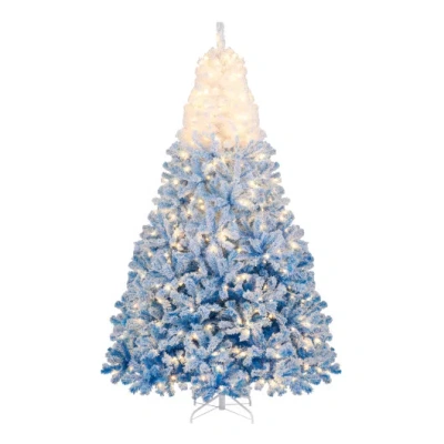 Costway 5/6/7/8 Ft Artificial Christmas Tree With Warm White Led Lights And 8 Modes-8 Feet In Blue