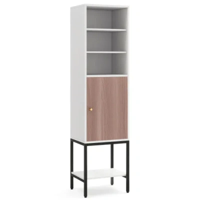 Costway 57 Inch Bathroom Tall Cabinet With 1 Door And 4 Shelves Narrow Storage Unit-white
