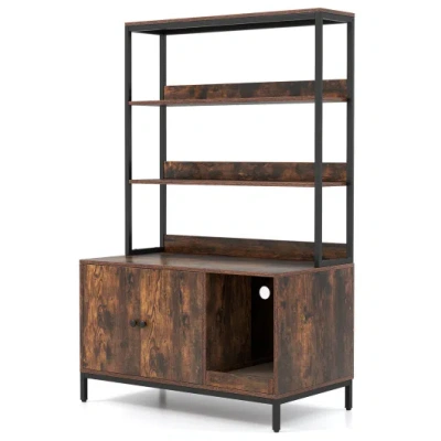 Costway 57 Inches Cat Litter Box Enclosure With Storage And Removable Scratcher-coffee In Brown