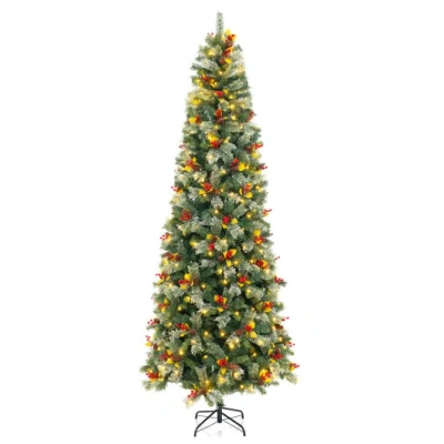 Costway 5/7.5/9 Ft Pre-lit Artificial Christmas Tree With 453/1096/1416 Pvc And Pine Needles-xl In Green