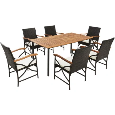 Costway 5/7-piece Outdoor Dining Set With Acacia Wood Table-6 Pieces + In Black