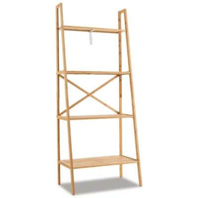 Costway 58 Inch 4-tier Bamboo Ladder Bookshelf-natural In Brown