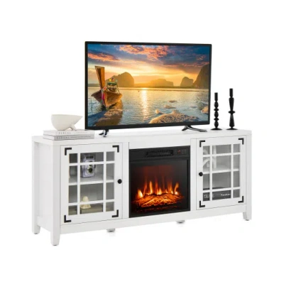 Costway 58 Inch Fireplace Tv Stand With Adjustable Shelves For Tvs Up To 65 Inch-white