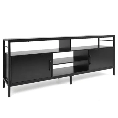 Costway 58 Inch Industrial Tv Stand With Cabinets And Adjustable Shelf For Tvs Up To 65 Inch-black