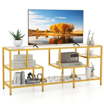 Costway 58 Inch Tv Console Table With Tempered Glass Shelves For Living Room-gold