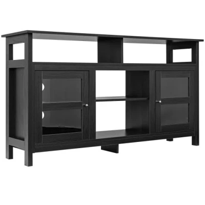 Costway 58 Inch Tv Stand Entertainment Console Center With 2 Cabinets-black