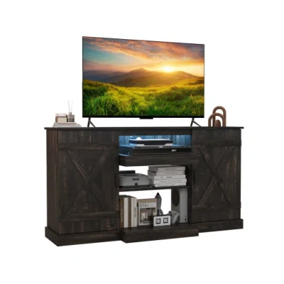 Costway 58 Inches Tv Stand For Tvs Up To 65 Inches With 20 Color Led Lights-coffee In Multi