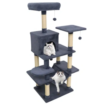 Costway 58" Multi-level Cat Tree Soft Plush Cat Tower With Padded Top Perch-grey In Blue