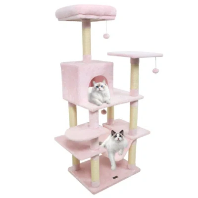 Costway 58" Multi-level Cat Tree Soft Plush Cat Tower With Padded Top Perch-pink