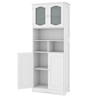 Costway 58.5 Inch Freestanding Linen Bathroom Storage Cabinet With Frost Glass Doors-white