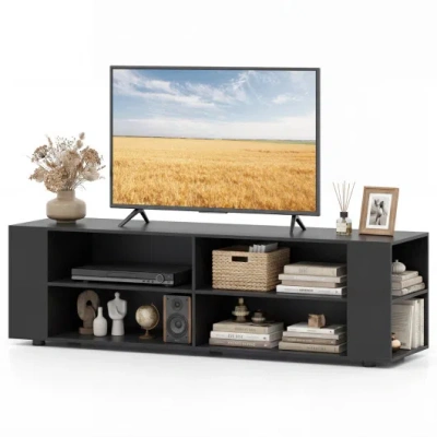 Costway 59 Inch Console Storage Entertainment Media Wood Tv Stand-black