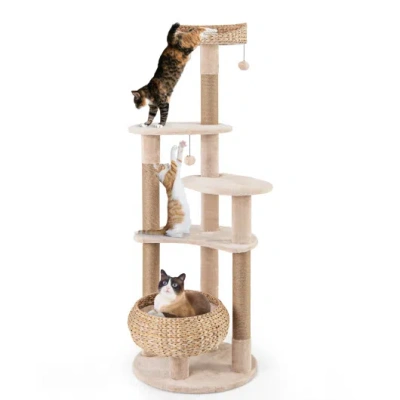 Costway 59 Inches Cat Tree With Perch And Soft Hammock For Indoor Cats-beige In Brown