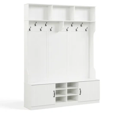Costway 59" Wide 6-in-1 Hall Tree With Bench And Storage-white
