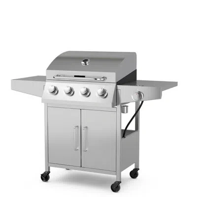 Costway 5-burner Propane Gas Bbq Grill Withside Burner,thermometer,prep Table 50000 Btu In Silver